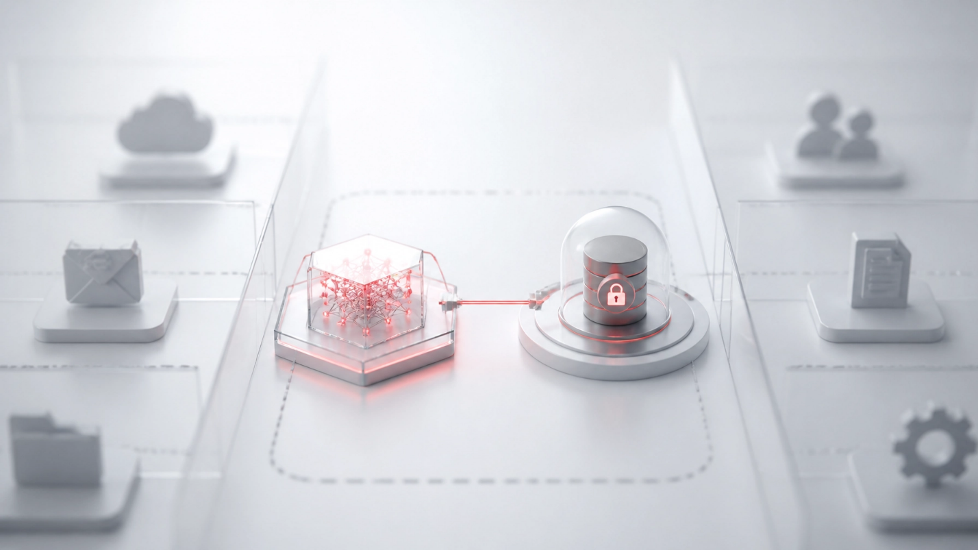 Illustration of data moving through a secure network to a protected system